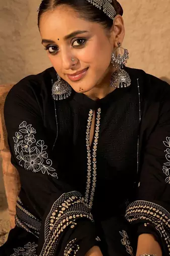 Women Ethnic Motifs Embroidered Pure Cotton A-Line Kurta with Trouser & Dupatta