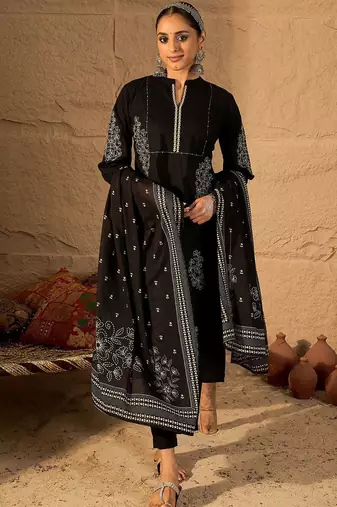 Women Ethnic Motifs Embroidered Pure Cotton A-Line Kurta with Trouser & Dupatta