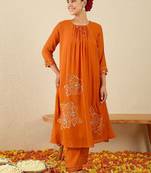 Women Floral Embroidered Regular Gotta Patti Kurta with Trousers