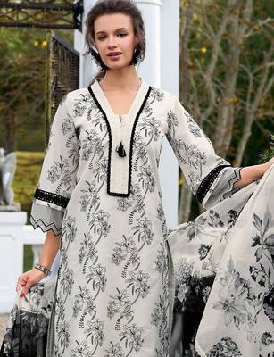 Floral Embroidered Regular Thread Work Pure Cotton Kurta & Trousers With Dupatta 2