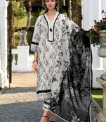 Floral Embroidered Regular Thread Work Pure Cotton Kurta & Trousers With Dupatta
