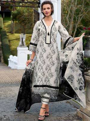 Floral Embroidered Regular Thread Work Pure Cotton Kurta & Trousers With Dupatta 5