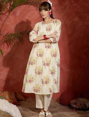 women floral printed cotton kurta with trousers 1