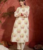 women floral printed cotton kurta with trousers