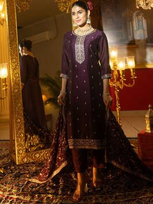 Women Ethnic Motifs Embroidered Regular Kurta with Trousers & With Dupatta 1