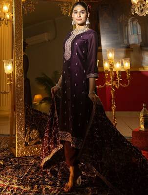 Women Ethnic Motifs Embroidered Regular Kurta with Trousers & With Dupatta 4