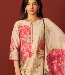 Floral Printed Notch-Neck Straight Kurta With Trousers And Dupatta