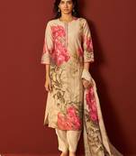 Floral Printed Notch-Neck Straight Kurta With Trousers And Dupatta