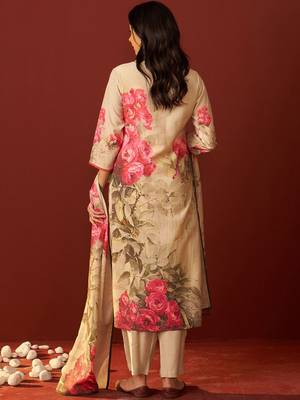 Floral Printed Notch-Neck Straight Kurta With Trousers And Dupatta 5