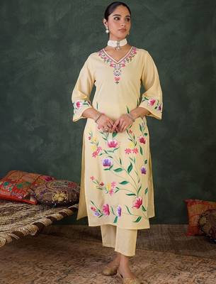 Floral Embroidered Neck Pure Cotton Kurta With Trousers & Dupatta 7