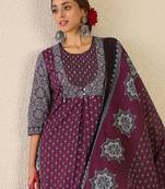 Women Ethnic Motifs Printed Pure Cotton Kurta with Trousers & Dupatta Kurta Sets