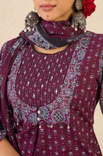 Women Ethnic Motifs Printed Pure Cotton Kurta with Trousers & Dupatta Kurta Sets