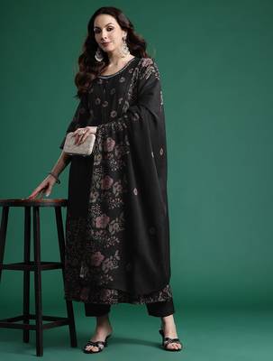 Floral Printed Pure Cotton Kurta with Trousers & Dupatta 1