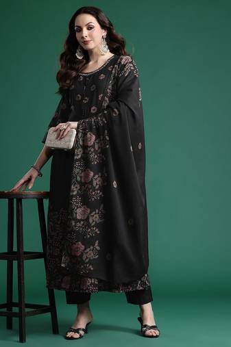 Floral Printed Pure Cotton Kurta with Trousers & Dupatta