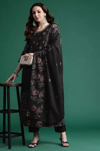 Floral Printed Pure Cotton Kurta with Trousers & Dupatta