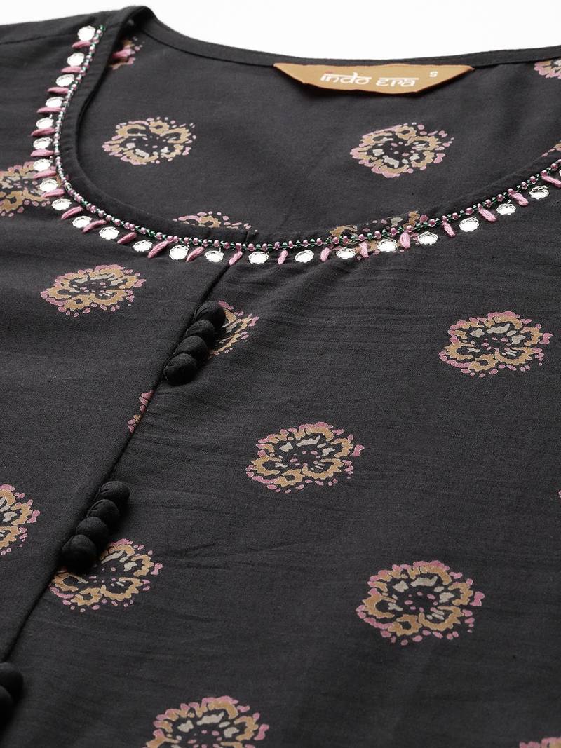 Floral Printed Pure Cotton Kurta with Trousers & Dupatta