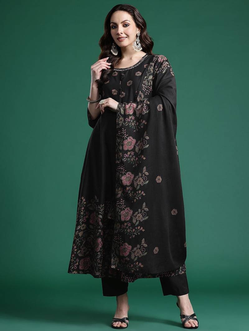 Floral Printed Pure Cotton Kurta with Trousers & Dupatta