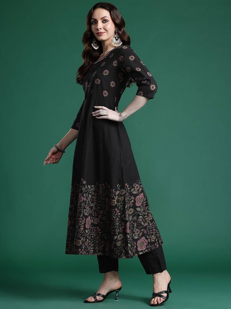 Floral Printed Pure Cotton Kurta with Trousers & Dupatta