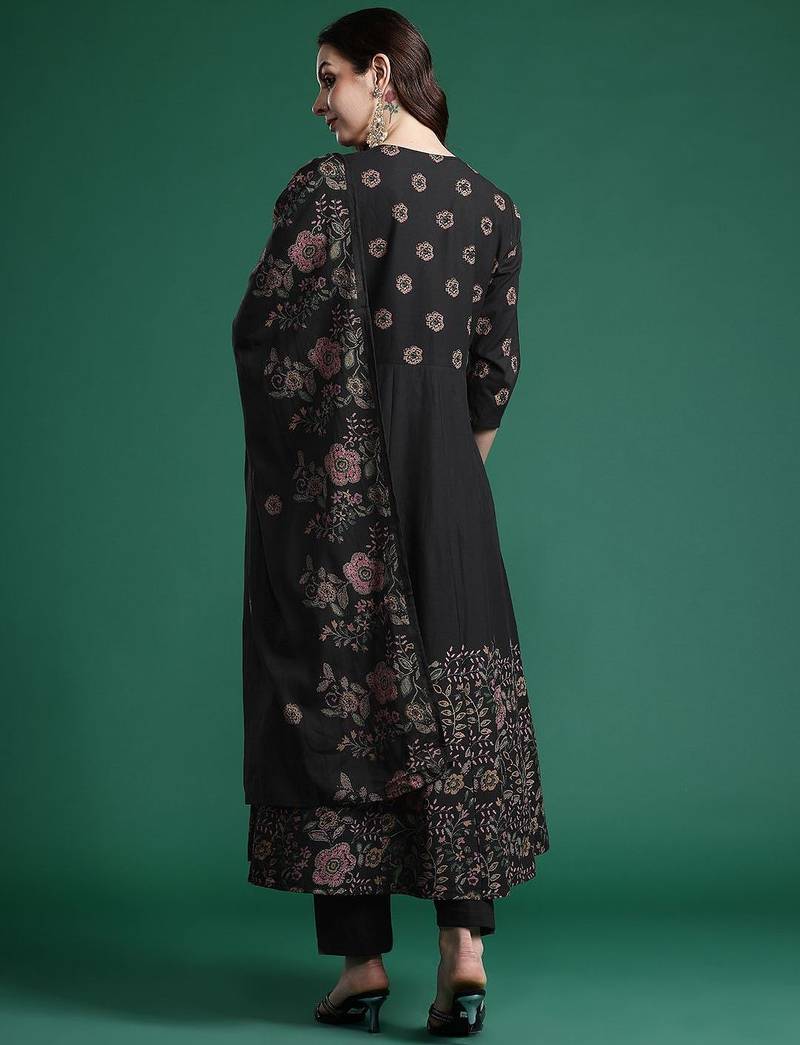 Floral Printed Pure Cotton Kurta with Trousers & Dupatta