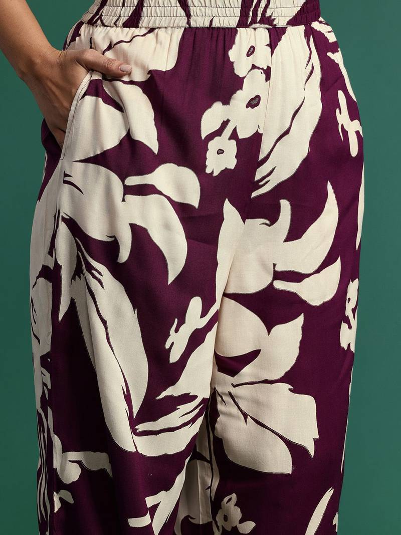 Plus Size Floral Printed Kurta with Trousers & Dupatta