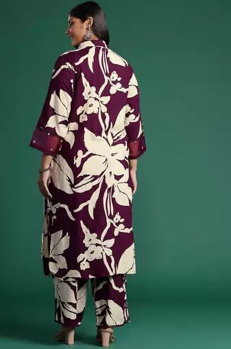 Plus Size Floral Printed Kurta with Trousers & Dupatta