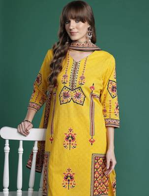 Ethnic Motifs Printed Mirror Work Pure Cotton Kurta with Trousers & With Dupatta 2