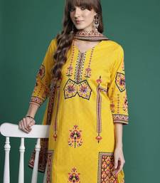 Ethnic Motifs Printed Mirror Work Pure Cotton Kurta with Trousers & With Dupatta