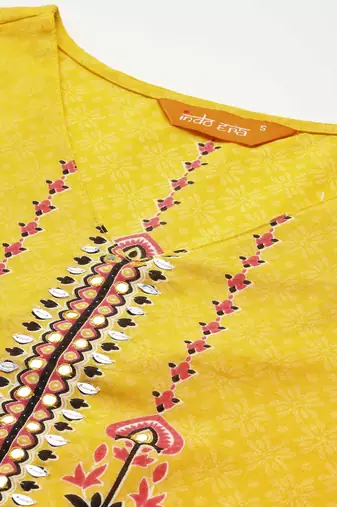 Ethnic Motifs Printed Mirror Work Pure Cotton Kurta with Trousers & With Dupatta