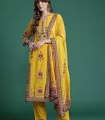 Ethnic Motifs Printed Mirror Work Pure Cotton Kurta with Trousers & With Dupatta