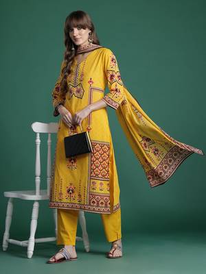 Ethnic Motifs Printed Mirror Work Pure Cotton Kurta with Trousers & With Dupatta 8