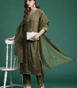 Ethnic Motifs Embroidered Kurta with Trousers & Dupatta