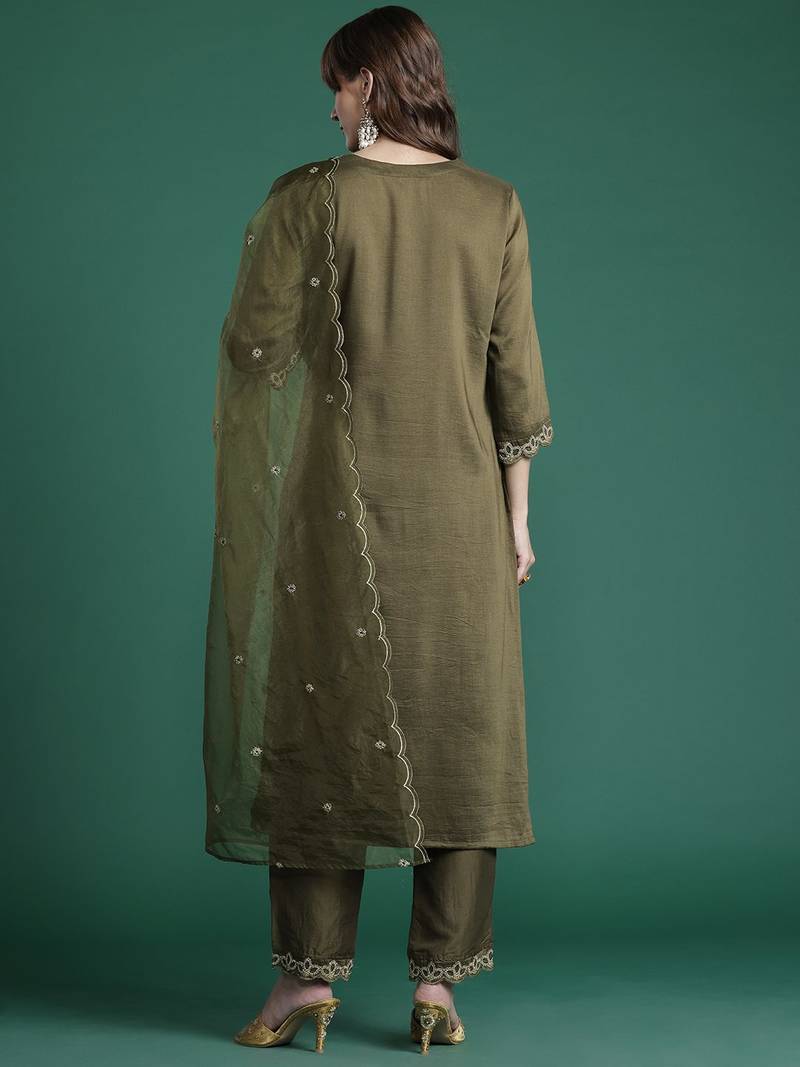 Ethnic Motifs Embroidered Kurta with Trousers & Dupatta