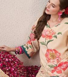 Floral Printed V-Neck Beads & Stones Straight Kurta With Trouser And Dupatta