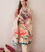 Floral Printed V-Neck Beads & Stones Straight Kurta With Trouser And Dupatta