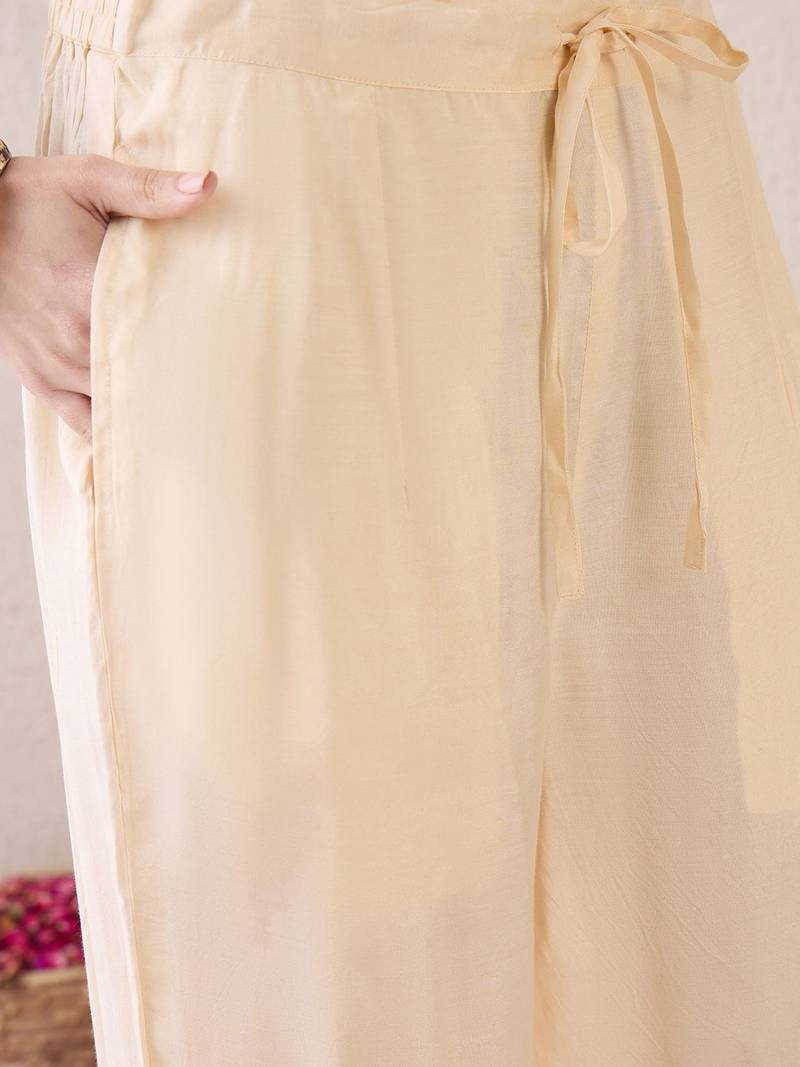 Floral Printed V-Neck Beads & Stones Straight Kurta With Trouser And Dupatta