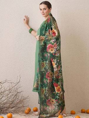 Floral Printed Round Neck Cotton Straight Kurta With Trousers & Dupatta 5