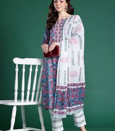 Floral Printed Pure Cotton Kurta with Trousers & With Dupatta