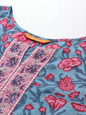Floral Printed Pure Cotton Kurta with Trousers & With Dupatta 2