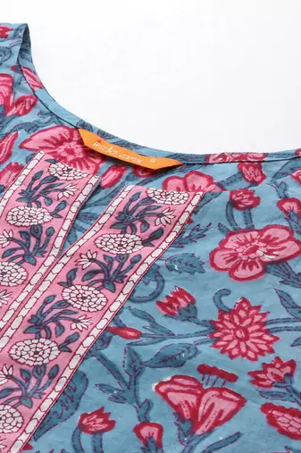 Floral Printed Pure Cotton Kurta with Trousers & With Dupatta