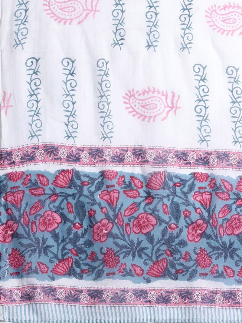 Floral Printed Pure Cotton Kurta with Trousers & With Dupatta