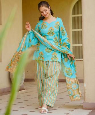 Blue Digital Print Work Cotton Salwar Suit 1