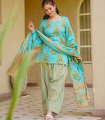 Blue Digital Print Work Cotton Salwar Suit