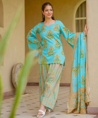 Blue Digital Print Work Cotton Salwar Suit 2