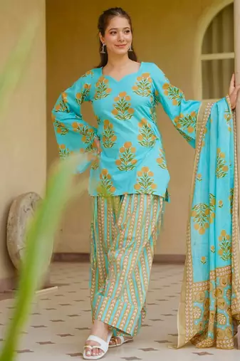 Blue Digital Print Work Cotton Salwar Suit