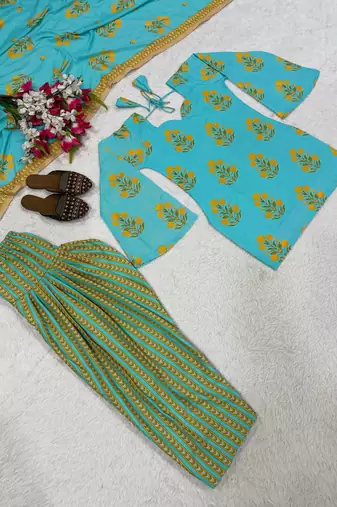 Blue Digital Print Work Cotton Salwar Suit