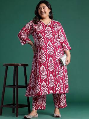 Plus Size Ethnic Motifs Printed Regular Pure Cotton Kurta with Palazzos 1