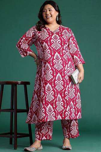 Plus Size Ethnic Motifs Printed Regular Pure Cotton Kurta with Palazzos