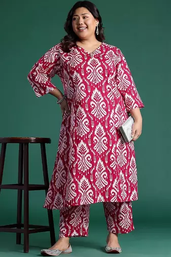 Plus Size Ethnic Motifs Printed Regular Pure Cotton Kurta with Palazzos