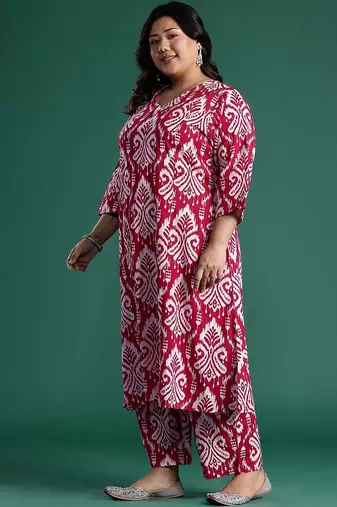 Plus Size Ethnic Motifs Printed Regular Pure Cotton Kurta with Palazzos