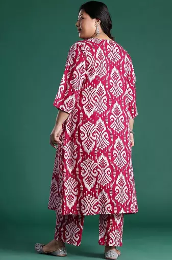 Plus Size Ethnic Motifs Printed Regular Pure Cotton Kurta with Palazzos